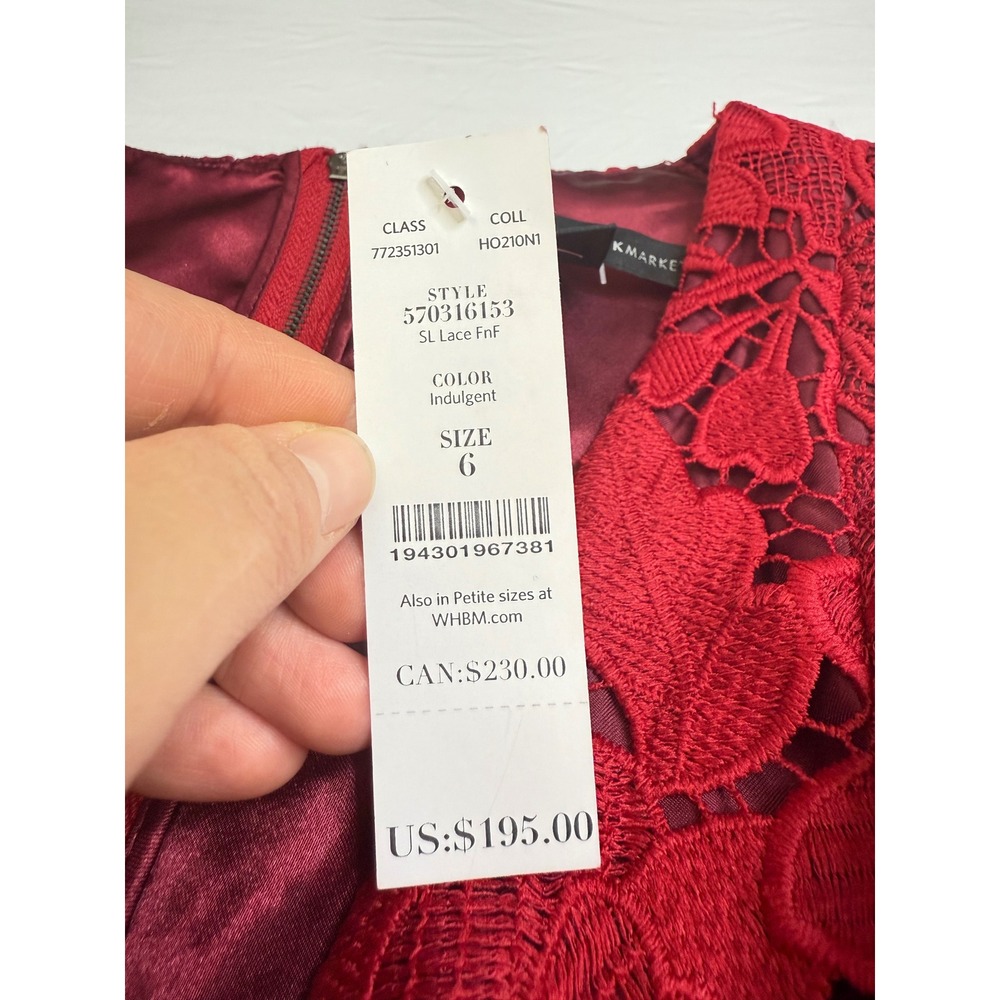 NWT! Valentine White House Black Market Red Floral Lace Fit and Flare‎ Dress 6 - Picture 3 of 16